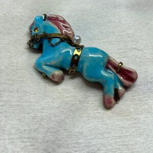 EXTREMELY RARE LUCIEN NEUQUELMAN for SCHIAPARELLI 1930s "Horse" Ceramic Brooch